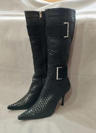 Жіночі шкіряні чоботи на каблуку гострий носок зима 39 розмір 25,5 см