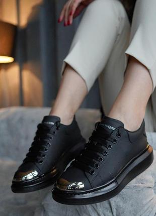 Alexander mcqueen кожаные кроссовки маквин черного цвета (36-40)💜9 фото