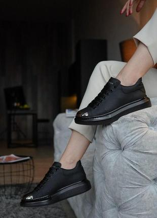 Alexander mcqueen кожаные кроссовки маквин черного цвета (36-40)💜3 фото