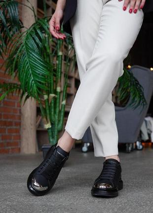Alexander mcqueen кожаные кроссовки маквин черного цвета (36-40)💜10 фото