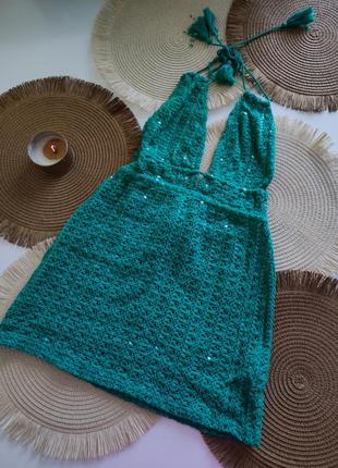 Зеленое пляжное платье вязаное пляжное платье pull &amp; bear летнее платье зеленое6 фото