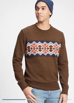 Джемпер свитер коричневый с орнаментом
