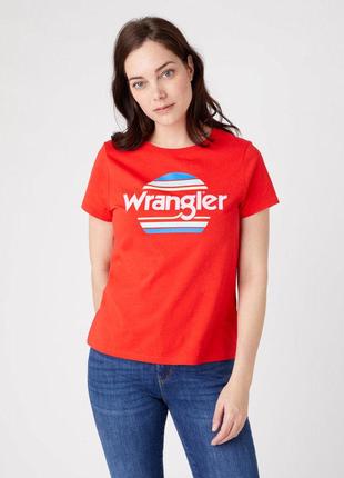 Стильная хлопковая футболка красного цвета wrangler made in bangladesh