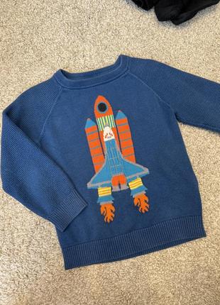 Джемпер лонгслив кофта свитерик на мальчика m&amp;s marks and spencer 4-5 лет синий с ракетой космос 110 см