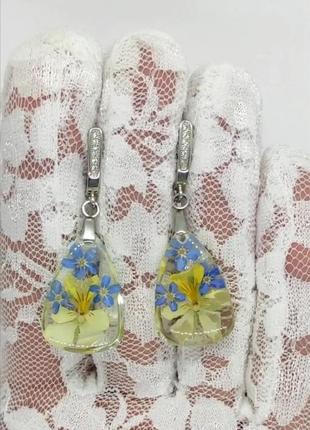 Сережки з справжніми квітами всередині, прикраси з ювелірної смоли для дівчини2 фото