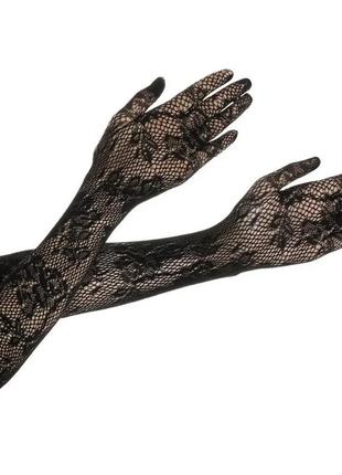 Кружевные длинные вечерние полупрозрачные сексуальные перчатки из сеточки с узором / перчатки для фотосессии / под платье / косплей 📸🖤2 фото