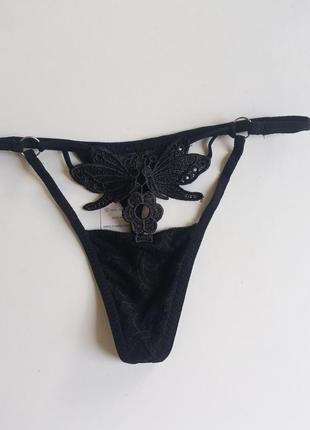 Чорні трусики стрінги еротична білизна черные стринги эротичное белье арт 10927 фото