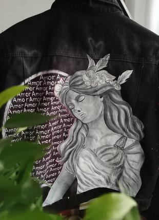 Джинсовая куртка женская джинсовка с ручной росписью2 фото
