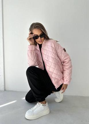 Курточка бомбер жіноча стьогана на весну рожева4 фото