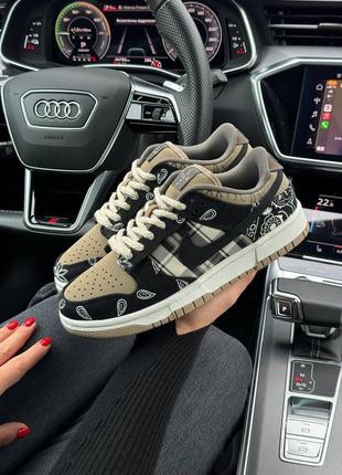 Женские кроссовки nike sb dunk low x travis scott cactus jack / найк данк / демисезонные / весенние, летние, осенние / нубук, текстиль / черные, синие