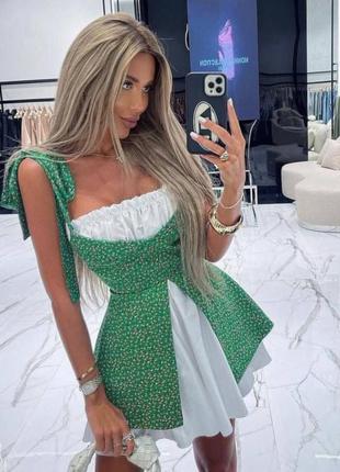 Шикарное летнее платье в цветочный принт зеленое платье в цветы платье с цветами платье с имитацией подъюбника