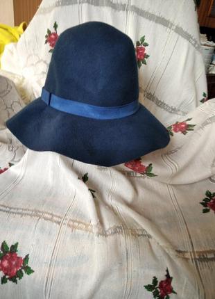 Супер шляпа синего цвета р.м,57 см.100% шерсть"stradivarius".5 фото