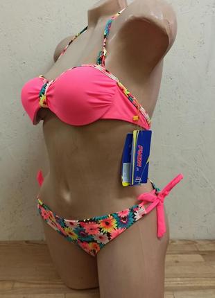 Купальник женский раздельный розовый с цветами яркий анжелика размер s/m