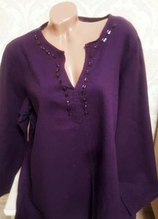 Шикарная льняная рубашка фиолетового цвета4 фото