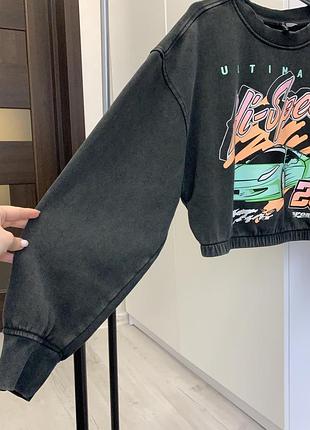 Укороченный свитшот с принтом, вареный свитшот