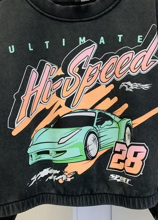 Укороченный свитшот с принтом, вареный свитшот