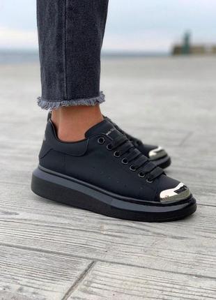 Alexander mcqueen шкіряні кросівки маквин з залізним носком чорний колір (36-40)💜2 фото