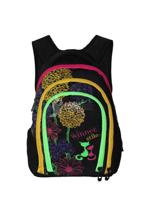 Школьный рюкзак winner stile для девочек j-378 а ортопедический принт цветы5 фото