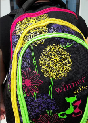 Школьный рюкзак winner stile для девочек j-378 а ортопедический принт цветы7 фото
