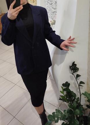 Темно синий женский шерстяной пиджак блейзер3 фото