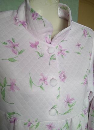 Приятный тёплый нежно сиреневый домашний халат с длинным рукавом/l/цветочный принт1 фото