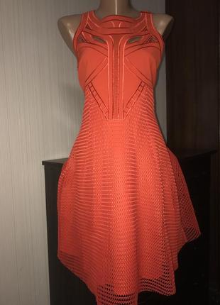 Шикарне червоне морквяне плаття міді з сіткою2 фото