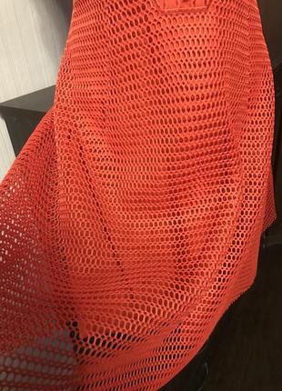 Шикарне червоне морквяне плаття міді з сіткою4 фото