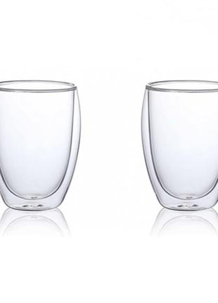 Набор стеклянных стаканов с двойными стенками con brio св-8335-2, 2шт, 350мл, прозрачные стаканы1 фото