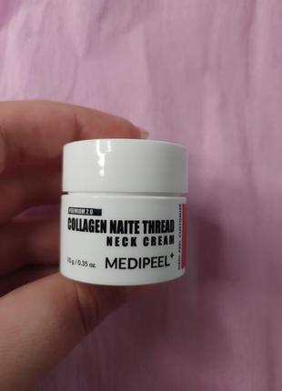 Мини подтягивающий пептидный крем для шеи и декольте medi-peel premium collagen naite thread neck cream 2.0 10ml