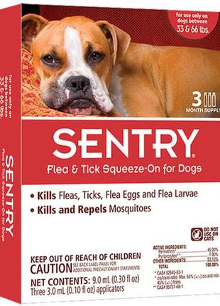 Капли sentry от блох, клещей и комаров для собак 15- 30 кг