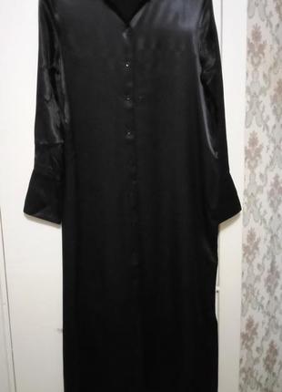 Primark стильна сукня-рубашка атласна віскоза р.12, довга, по боках розрізи
