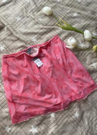 Розовая юбка сетка в цветы