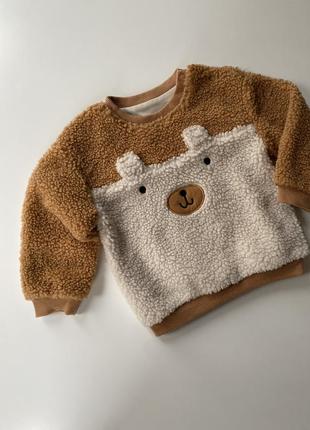 Плюшевая теплая кофта свитер на малыша тедди свитшот худи кофточка 6-9 мес 9-12 мес 74 р 80 р