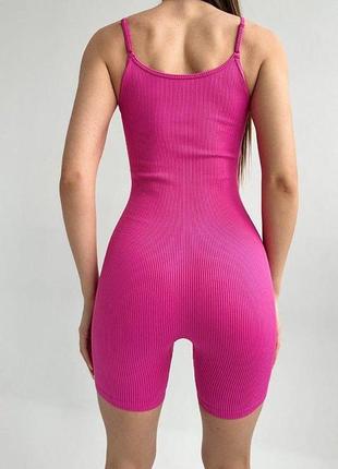 Безшовний фітнес комбінезон тріко ромпер утяжка рубчик на тонких бретелях