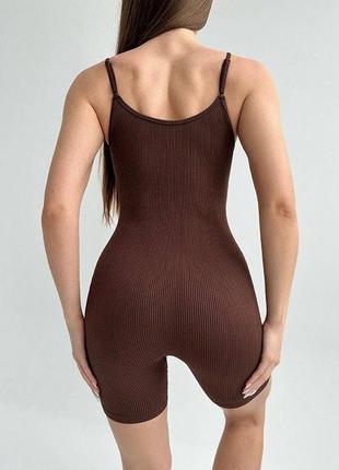 Безшовний фітнес комбінезон тріко ромпер утяжка рубчик на тонких бретелях