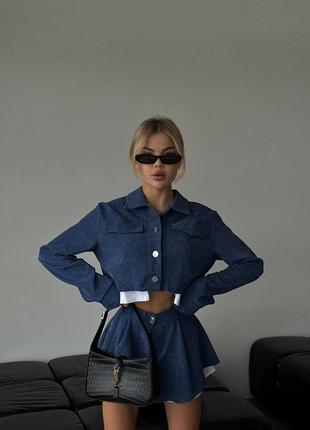 Костюм вельветовый шорты юбка пиджак синий джинс2 фото