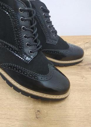 Graceland черные базовые повседневные демусезонные лаковые замшевые ботинки челси лоферы оксфорды клоги размер 37.5 38 стелька 24.5см7 фото