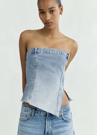 Топ топик корсет бюстье джинсовий денім zara3 фото