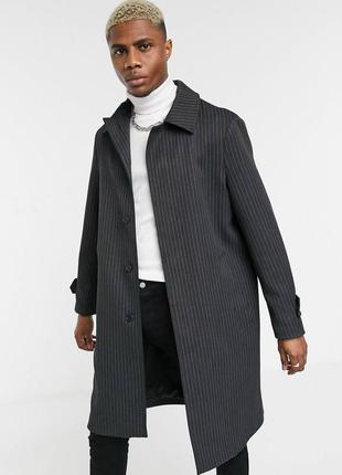 Topman premium мужское стильное черное пальто в полоску тренч1 фото
