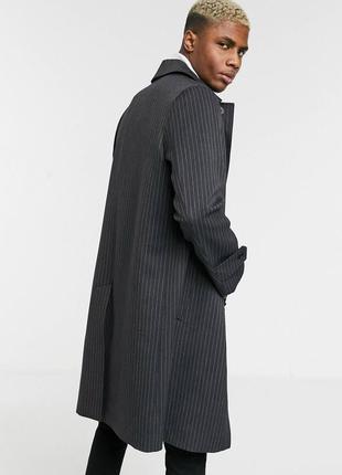 Topman premium мужское стильное черное пальто в полоску тренч2 фото