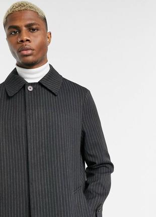 Topman premium мужское стильное черное пальто в полоску тренч4 фото