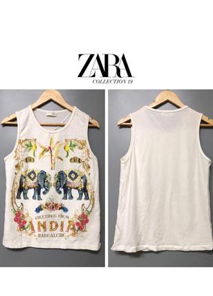 Zara майка біла з кольоровим принтом в індійському стилі топ блузка безрукавка