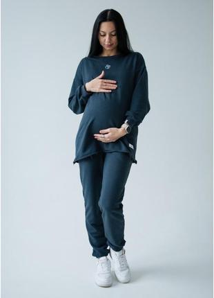 Туніка вільного крою для вагітних з секретом для годування молочна/джинс1 фото