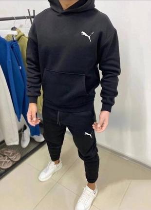 Теплый мужской костюм в стиле puma Mill пума на флисе комплект худи и штаны