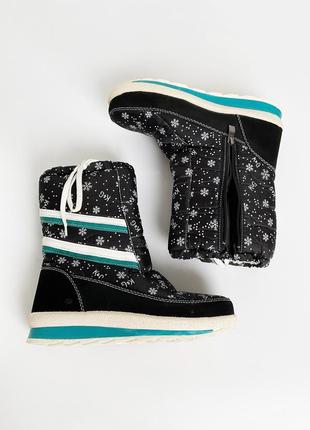 Жіночі чоботи-дутики на хутрі зі сніжинками6 фото