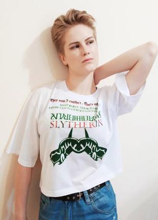 Жіноча футболка - топ oversize airy cotton slytherin harry potter слізерін гаррі поттер.