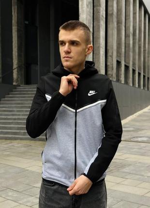 Зип худи nike tech fleece черное с серым мужское