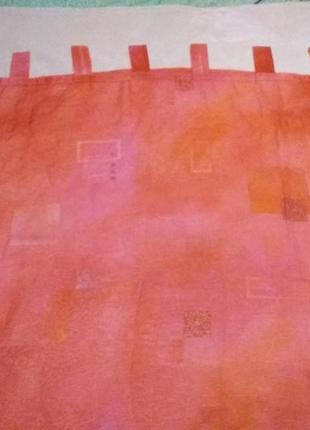 Тюль розового (каралового)  цвета, разноцветные квадратики5 фото