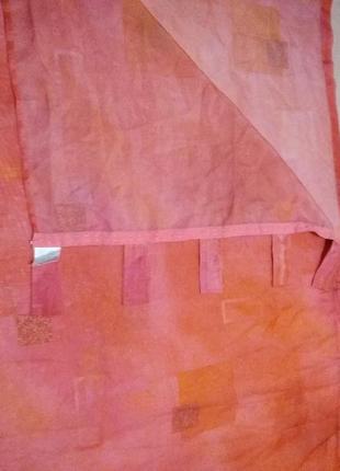 Тюль розового (каралового)  цвета, разноцветные квадратики7 фото
