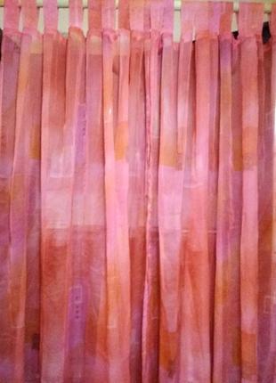 Тюль розового (каралового)  цвета, разноцветные квадратики9 фото